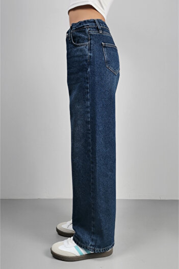 CEDY DENIM Yüksek Kalite Kız Çocuk Yüksek Bel %100 Cotton Palazzo Jean Pantolon-c700-koyu-mavi