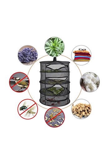 SilkRoute 4-Tier Black Plant Drying Net - Hangable and Foldable Design