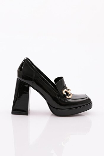 DGN Women's Heeled Loafer Shoes Black Patent Leather 4912535