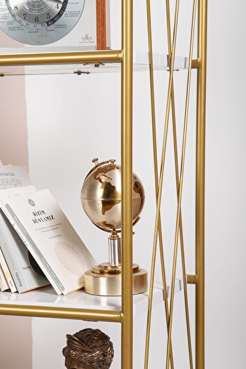 Fec Reklam Demeter Dekoratif Raf Mobilya Kitaplık Dekoratif Metal Mobilya Gold 4 Raflı Kitaplık