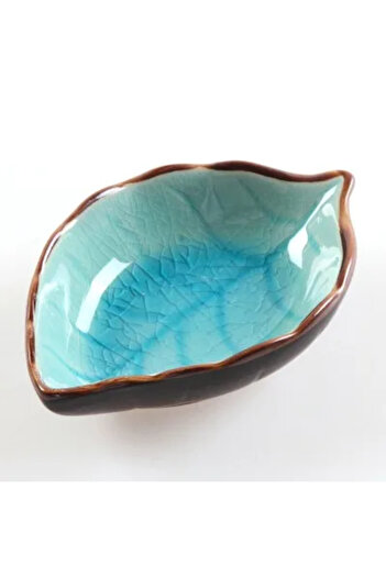 Choice Lake Blue Kitchen Bowl Kitchen Tool Dish Creative Ice Crack Glaze Leaf Ceramic Seasoning Soy Sauce V