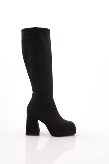 DGN 5401 Model - Women's Black Suede Thick Sole Heeled Boots