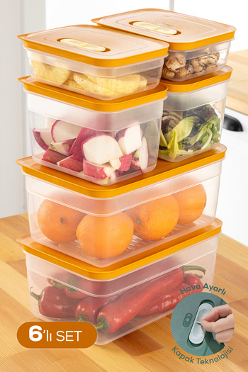 Vienev Adjustable Vegetable and Fruit Storage Container with 6 Air Ducts 2X(1.15-2.35-5 Lt) Orange