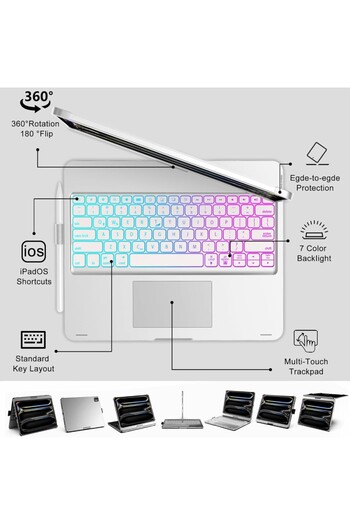 UnDePlus For Apple iPad Pro 11Inch M4 2024 Case Wireless Rotatable Case with Keyboard Keyboard A2836 A2837 A3006