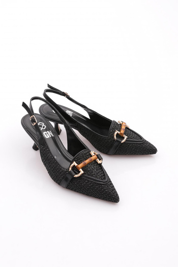 DGN Women's Accessory Pointed Toe Heeled Shoes Black Straw 6961535