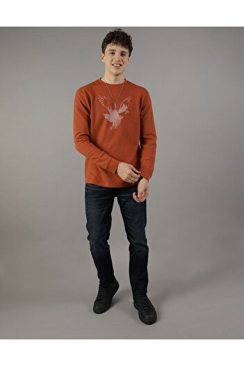 AMERICAN EAGLE تي شيرت حراري بأكمام طويلة ورسومات شعار AE