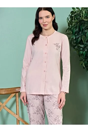 Over Sleep by Poleren Collarless Front Buttoned Seasonal Oversize Pajama Set