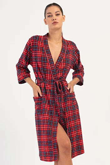 VİENETTA Women's Capri Sleeve Red Dressing Gown C3T4N0O704