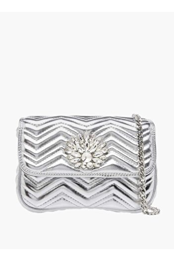 Paprika Embellished Crossbody Bag with Chain Strap and Flap Closure - W 5 x H 13 x D 19 cm