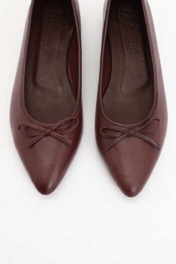 LuviShoes Briar Burgundy Skin Genuine Leather Bow Pointed Toe Women's Ballerina Shoes