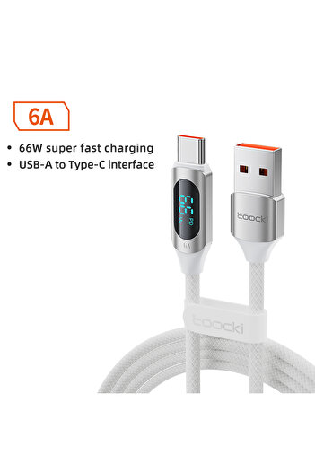 Toocki 1m 66W A-C White Type C to Type C Cable 100W PD Fast Charging Charger USB C to USB C Display
