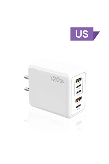 Choice US White Total 120W USB Charger 5 Ports Type C Fast Charging Mobile Phone Wall Adapter EU/US/UK Plug