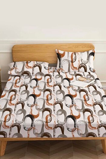Rivaİstanbul Double Bed Sheet Abstract Brown Cotton