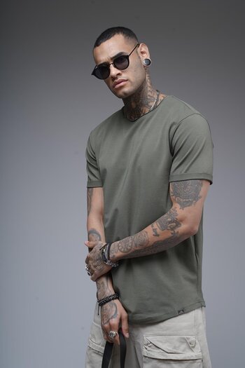king brich Filthy Collar Sleeve Fold Regular Fit Plain Basic Men's T-Shirt