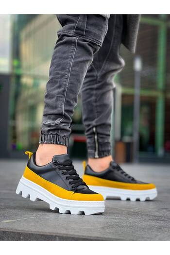 BOA Kb 056 Black Yellow Detailed White High Sole Casual Sneakers