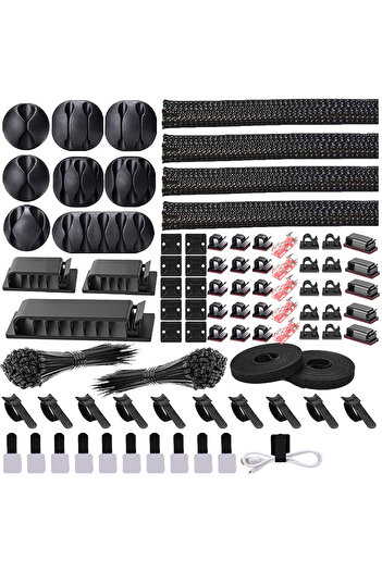 Choice 282PCS 282/352/367 Pcs Cable Organizer Management kit Cable Ties Sleeve Split Adhesive Clips Holder