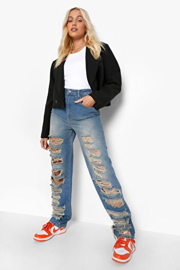 Şans Plus Size High Waist and Stone Wash Blue Jeans 5 Pockets - 65N38798