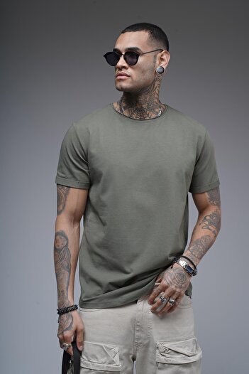 king brich Filthy Collar Sleeve Fold Regular Fit Plain Basic Men's T-Shirt