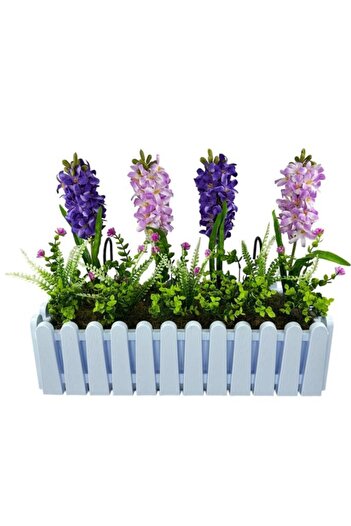 Nettenevime Artificial Flower Colorful Hyacinth Flowers White Fence in Pot Balustrade Hanging Balcony Flower Flower Basket
