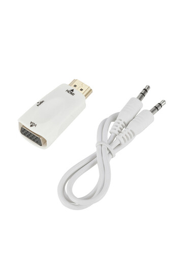 DUTRIEUX White 1 pcs HDMI-compatible to VGA Cable Converter Male To Famale Converter Adapter 3.5mm Jack Audio