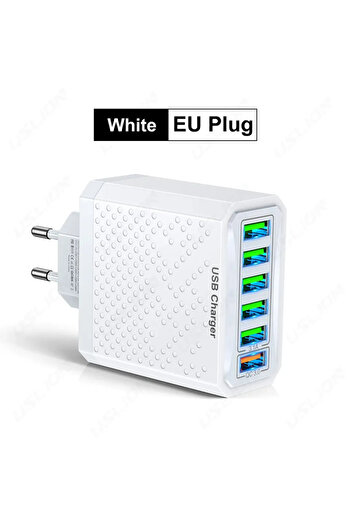 Choice White EU Plug 1 USLION 6 In 1 USB Charger QC3.0 Fast Charging Quick Charger For Samsung S23 Xiaomi M
