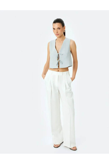 Koton V-Neck Crop Vest with Front Tie Detail