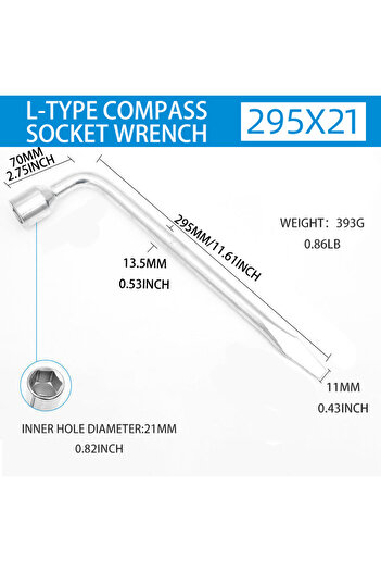 Choice 21MM Car Spare Tire Lug Wrench - L type Hexagonal Head 17/19/21mm Slotted End Socket Repair Tool, St