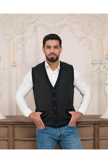Woolen World Регулярний крій, з кишенями спереду, без рукавів, з візерунком, чоловічий трикотажний жилет