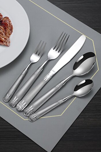 Chavin 30 Pieces 6-Person Grey Steel Dinner Spoon Fork Knife Set Cin740By