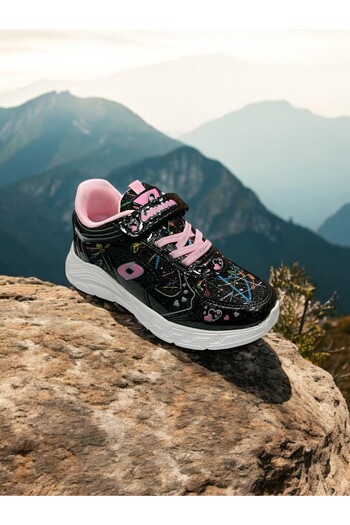 iskarpino Mesh Leather Detailed Comfortable Sole Flexible Lightweight Black-Pink Casual Girls' Shoes