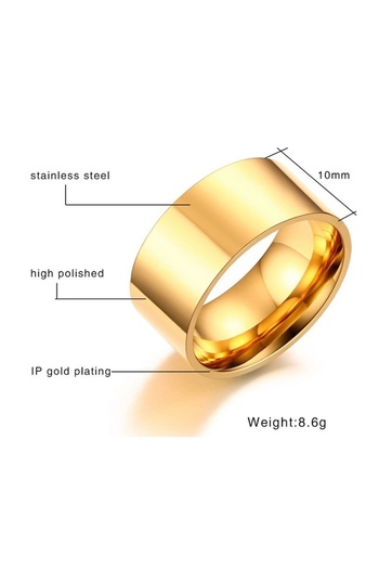 Chavin 10 mm. Geniş Gold Sarı Kadın Erkek Çelik Alyans Yüzük dt02