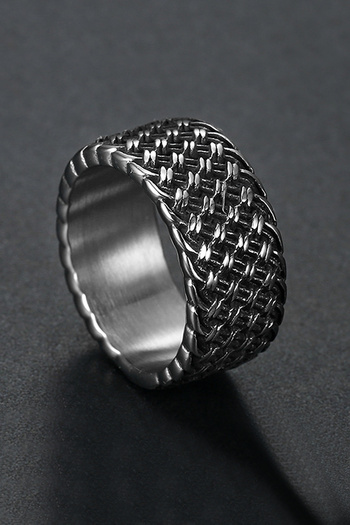Chavin Gray Striped Men's Steel Ring Eh78