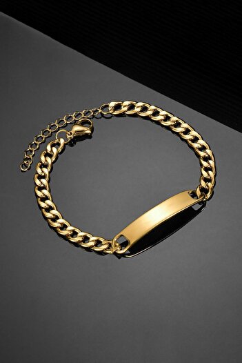 Chavin Gold Steel Men's Flat Chain Model Imprint Bracelet eu40sr