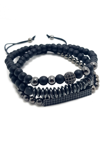 Chavin Black Piece 3 Piece Onxy Stone Arrow Men's Bracelet Ei20Sy