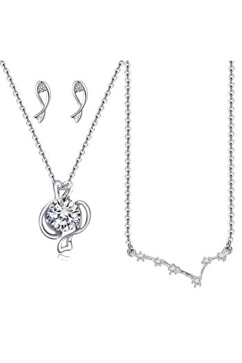 Chavin Zircon Stone Pisces Zodiac Necklace Earring Set dt22