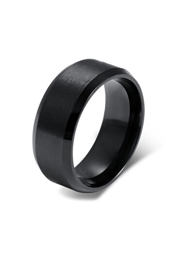 Chavin Matte and Glossy Black Steel Men's Ring Df27