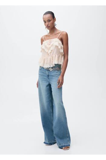 MANGO Woman Frayed Long-Length Wideleg Jean