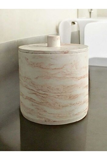Trust Stone Beige Marble Pattern Concrete Bathroom and Kitchen Trash Can, 4 Liters, Accessory, Decoration