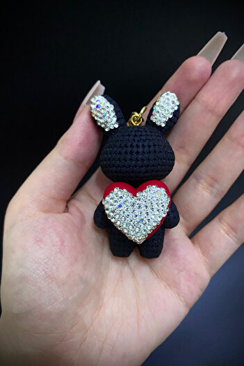 Jaida Moda Black Cute Zircon Stone Rabbit Keychain and Bag Charm Vip Series