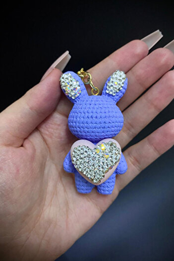Jaida Moda Light Blue Cute Zircon Stone Rabbit Keychain and Bag Charm Vip Series