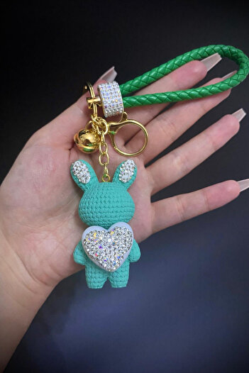 Jaida Moda Green Cute Zircon Stone Rabbit Keychain and Bag Charm Vip Series