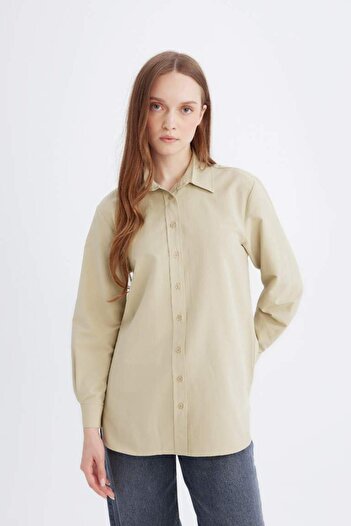 DeFacto Relax Fit Basic Düz Poplin Uzun Kollu Gömlek Tunik D7341ax25sp