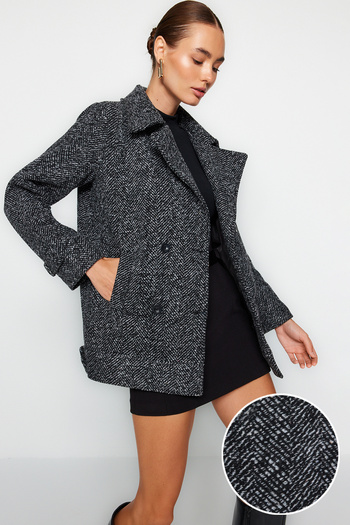 Trendyol Collection Oversize Black Stamp kabát – šedý, Twoaw24Kb00176