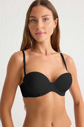 Trendyol Collection Micro Push up Black T-Shirt Bra - Thmss25Su00000 Pletená podprsenka