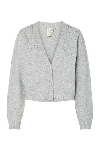 YAS. Cardigan Women Light Gray Melange