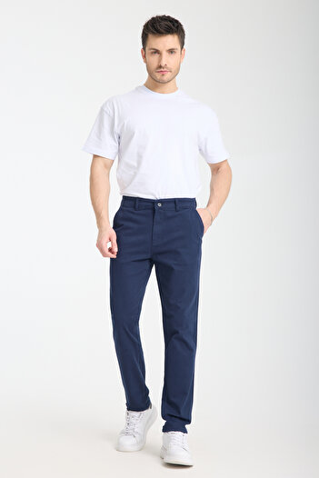 Trendyol Collection Темно-сині брюки з габардину Regular Fit Basic Chino зі стрейч-габардину TMNSS25PL00019