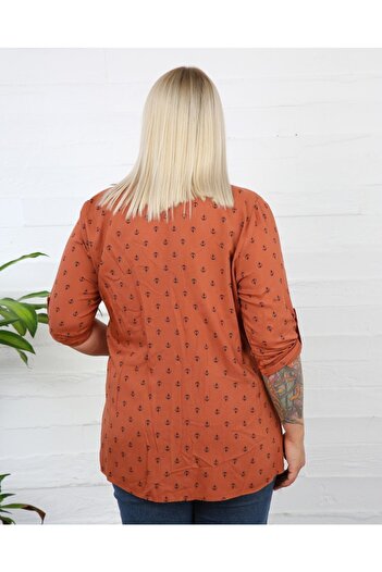 By Alba Collection Tan Cotton Viscose Large Size Anchor Patterned Shirt