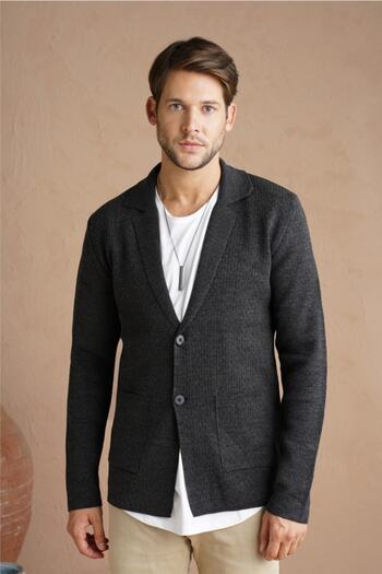 Tarz Cool Men's Anthracite Shawl Collar Steel Knit Jacket Cardigan-hrkckt1824r04s