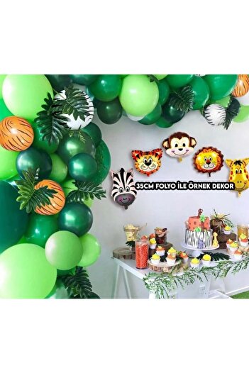 Parti dolabı 6 Adet 14'' 35cm Safari Set Folyo Balon Hayvan Seti Maymun-zürafa-zebra-aslan-inek-kaplan