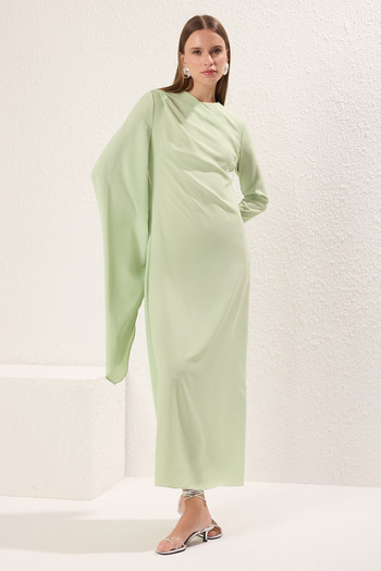 Trendyol Modest Světle zelená šála detailní večerní šaty TCTSS24DB00036